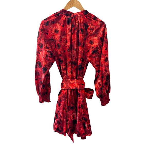 Alice + Olivia Janis Godet Mini Dress Red Floral Size 8 / Medium NWT - Picture 3 of 11